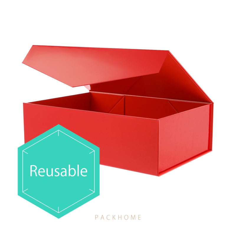 PACKHOME Valentines Day Large Gift Box with Lid 13.5x9x4.1 Inches, Sturdy Collapsible Gift Box with Magnetic Closure for Gift Packaging (Glossy Red) - Image 3